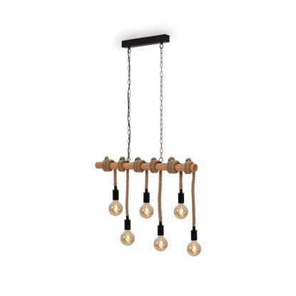 Bild von Pendelleuchte Vintage 6-flammig, 90cm, Schwarz/Holz