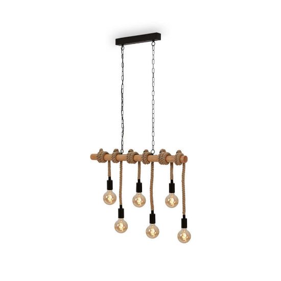 Bild von Pendelleuchte Vintage 6-flammig, 90cm, Schwarz/Holz